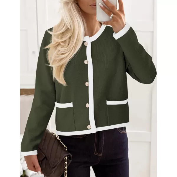 imagePRETTYGARDEN Womens Knit Cardigan Sweaters 2024 Fall Fashion Long Sleeve Button Down Shirts Tops BlouseArmy Green