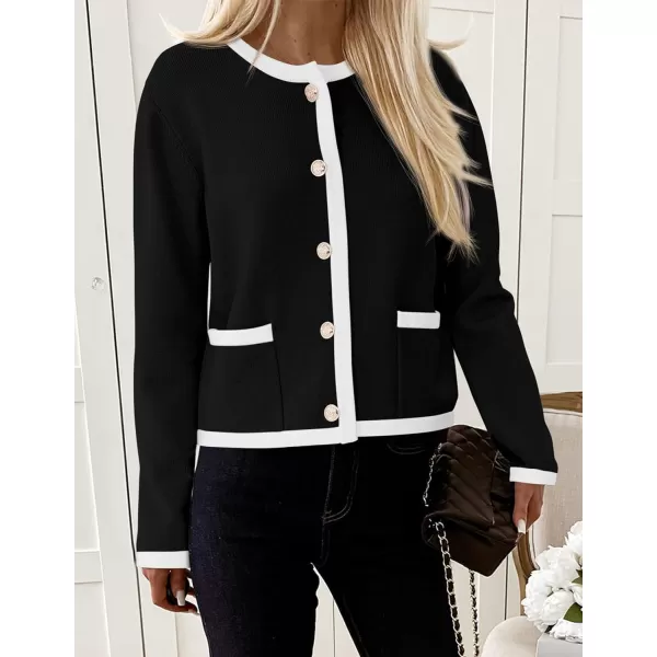 imagePRETTYGARDEN Womens Knit Cardigan Sweaters 2024 Fall Fashion Long Sleeve Button Down Shirts Tops BlouseBlack