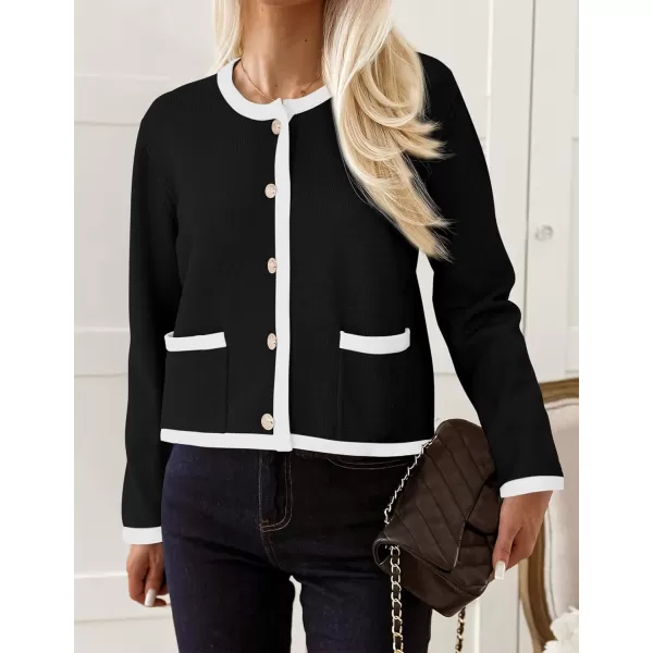 imagePRETTYGARDEN Womens Knit Cardigan Sweaters 2024 Fall Fashion Long Sleeve Button Down Shirts Tops BlouseBlack