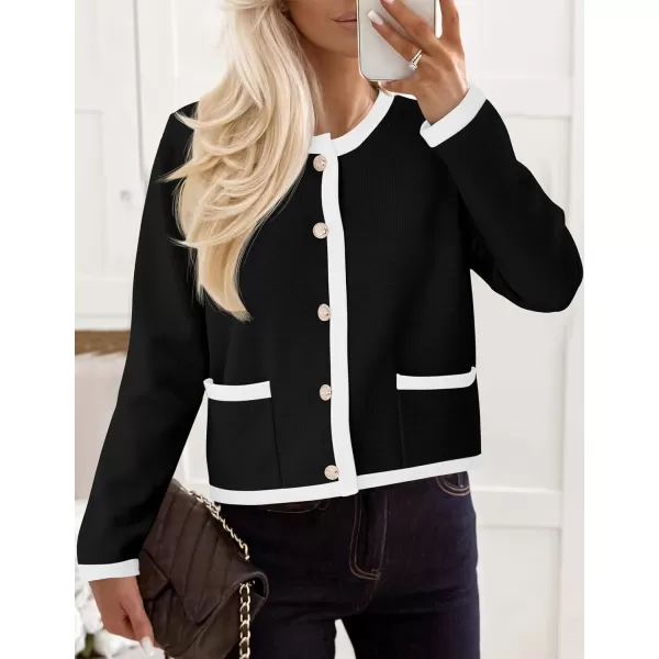 imagePRETTYGARDEN Womens Knit Cardigan Sweaters 2024 Fall Fashion Long Sleeve Button Down Shirts Tops BlouseBlack