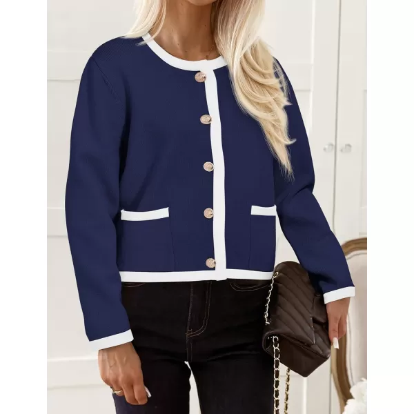 imagePRETTYGARDEN Womens Knit Cardigan Sweaters 2024 Fall Fashion Long Sleeve Button Down Shirts Tops BlouseNavy