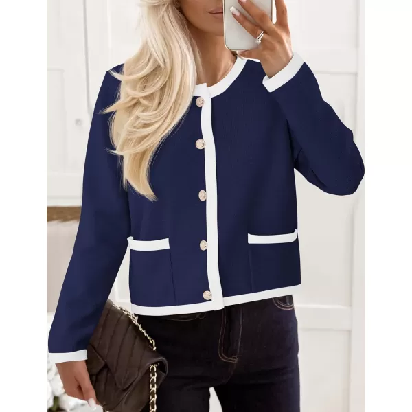 imagePRETTYGARDEN Womens Knit Cardigan Sweaters 2024 Fall Fashion Long Sleeve Button Down Shirts Tops BlouseNavy