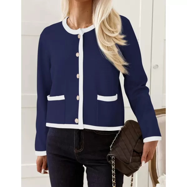 imagePRETTYGARDEN Womens Knit Cardigan Sweaters 2024 Fall Fashion Long Sleeve Button Down Shirts Tops BlouseNavy