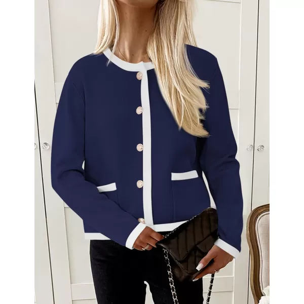 imagePRETTYGARDEN Womens Knit Cardigan Sweaters 2024 Fall Fashion Long Sleeve Button Down Shirts Tops BlouseNavy