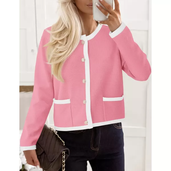 imagePRETTYGARDEN Womens Knit Cardigan Sweaters 2024 Fall Fashion Long Sleeve Button Down Shirts Tops BlousePink
