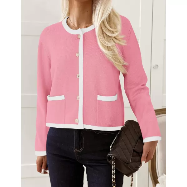 imagePRETTYGARDEN Womens Knit Cardigan Sweaters 2024 Fall Fashion Long Sleeve Button Down Shirts Tops BlousePink