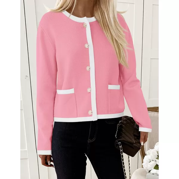 imagePRETTYGARDEN Womens Knit Cardigan Sweaters 2024 Fall Fashion Long Sleeve Button Down Shirts Tops BlousePink