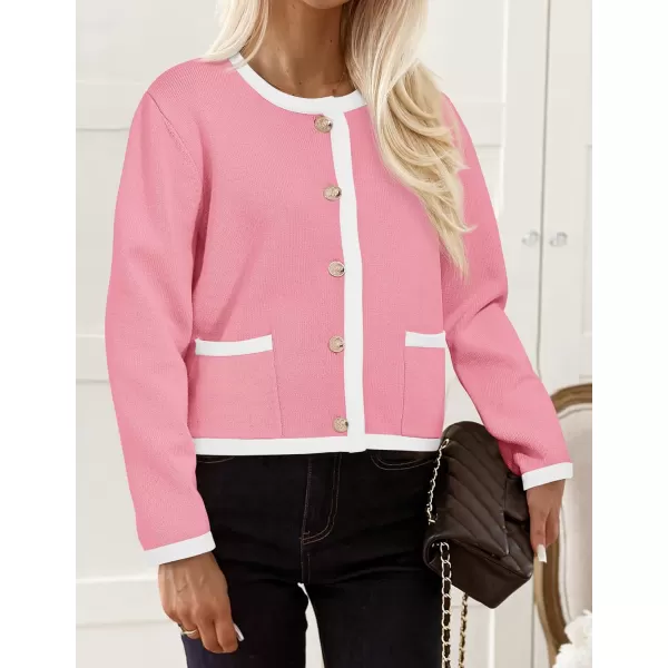 imagePRETTYGARDEN Womens Knit Cardigan Sweaters 2024 Fall Fashion Long Sleeve Button Down Shirts Tops BlousePink