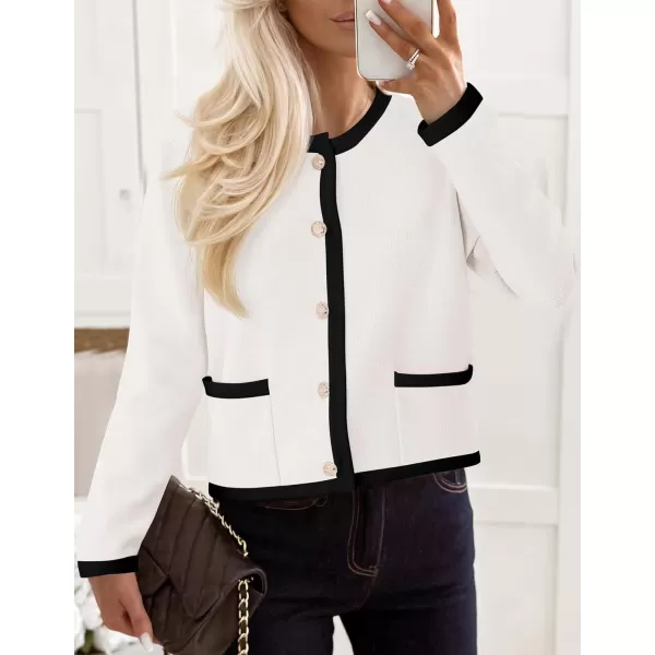 imagePRETTYGARDEN Womens Knit Cardigan Sweaters 2024 Fall Fashion Long Sleeve Button Down Shirts Tops BlouseWhite