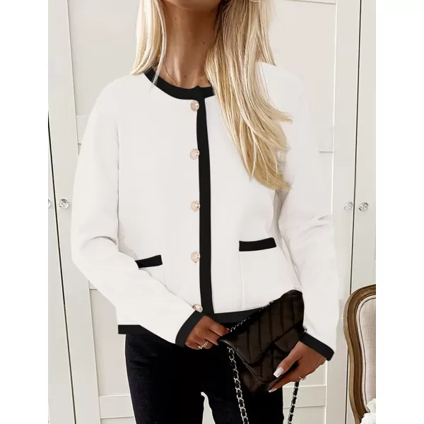 imagePRETTYGARDEN Womens Knit Cardigan Sweaters 2024 Fall Fashion Long Sleeve Button Down Shirts Tops BlouseWhite