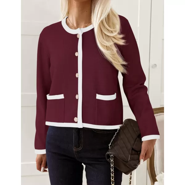 imagePRETTYGARDEN Womens Knit Cardigan Sweaters 2024 Fall Fashion Long Sleeve Button Down Shirts Tops BlouseWine Red