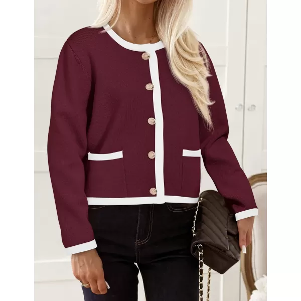 imagePRETTYGARDEN Womens Knit Cardigan Sweaters 2024 Fall Fashion Long Sleeve Button Down Shirts Tops BlouseWine Red
