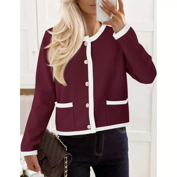 imagePRETTYGARDEN Womens Knit Cardigan Sweaters 2024 Fall Fashion Long Sleeve Button Down Shirts Tops BlouseWine Red