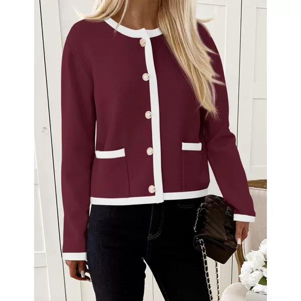 imagePRETTYGARDEN Womens Knit Cardigan Sweaters 2024 Fall Fashion Long Sleeve Button Down Shirts Tops BlouseWine Red