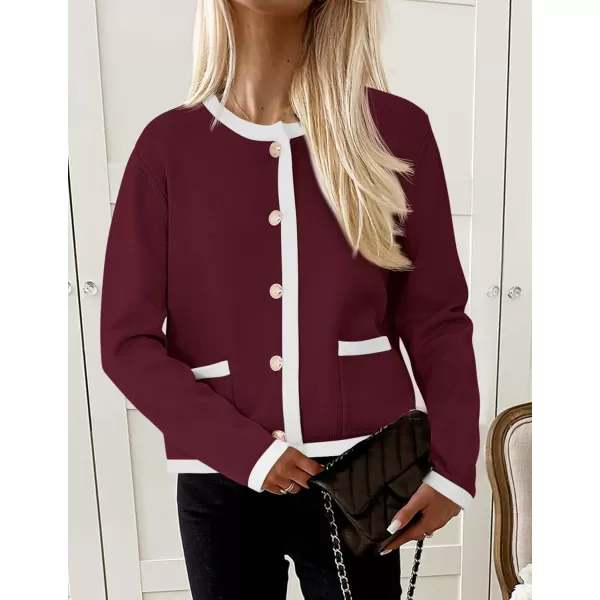 imagePRETTYGARDEN Womens Knit Cardigan Sweaters 2024 Fall Fashion Long Sleeve Button Down Shirts Tops BlouseWine Red
