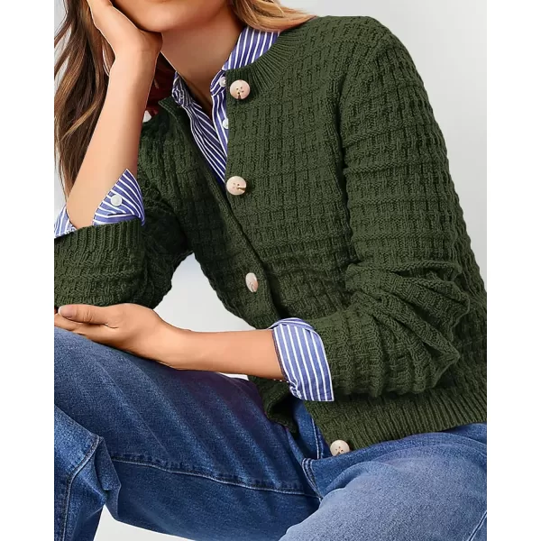 imagePRETTYGARDEN Womens Knit Cardigan Sweaters Casual Long Sleeve Open Front Button Down Trendy Jackets OuterwearArmy Green