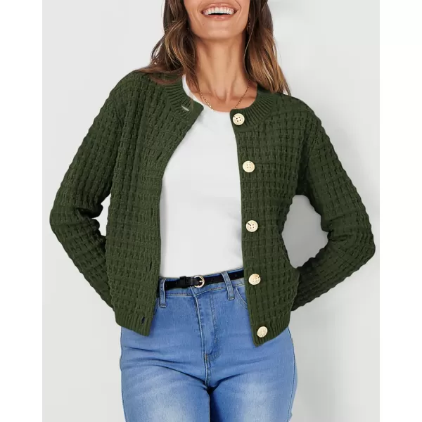 imagePRETTYGARDEN Womens Knit Cardigan Sweaters Casual Long Sleeve Open Front Button Down Trendy Jackets OuterwearArmy Green