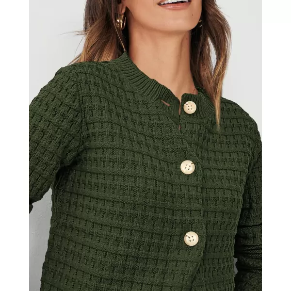 imagePRETTYGARDEN Womens Knit Cardigan Sweaters Casual Long Sleeve Open Front Button Down Trendy Jackets OuterwearArmy Green