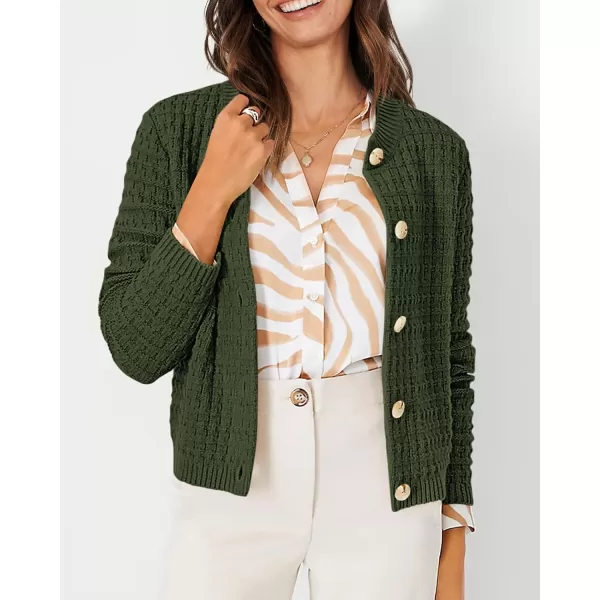 imagePRETTYGARDEN Womens Knit Cardigan Sweaters Casual Long Sleeve Open Front Button Down Trendy Jackets OuterwearArmy Green