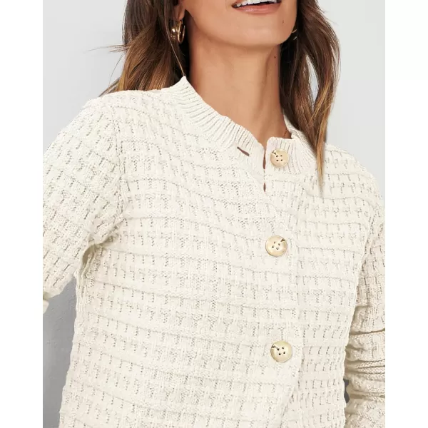 imagePRETTYGARDEN Womens Knit Cardigan Sweaters Casual Long Sleeve Open Front Button Down Trendy Jackets OuterwearBeige