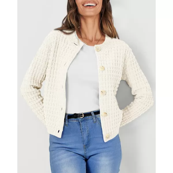imagePRETTYGARDEN Womens Knit Cardigan Sweaters Casual Long Sleeve Open Front Button Down Trendy Jackets OuterwearBeige