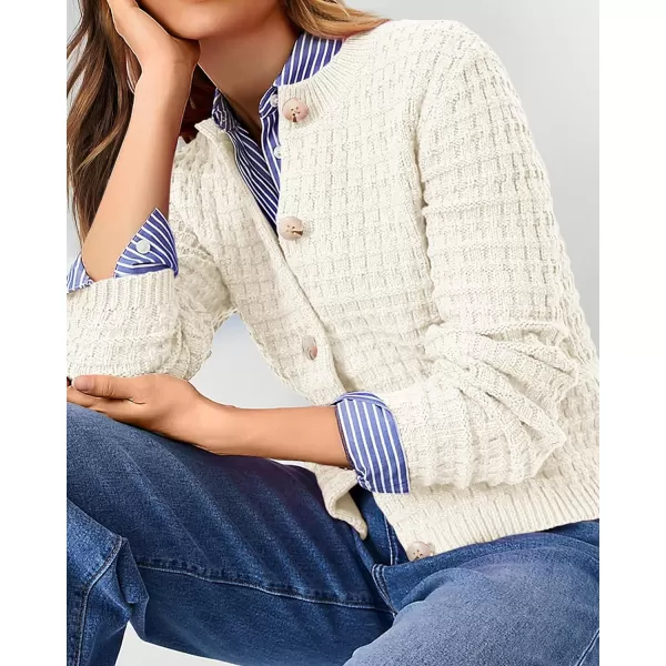 imagePRETTYGARDEN Womens Knit Cardigan Sweaters Casual Long Sleeve Open Front Button Down Trendy Jackets OuterwearBeige