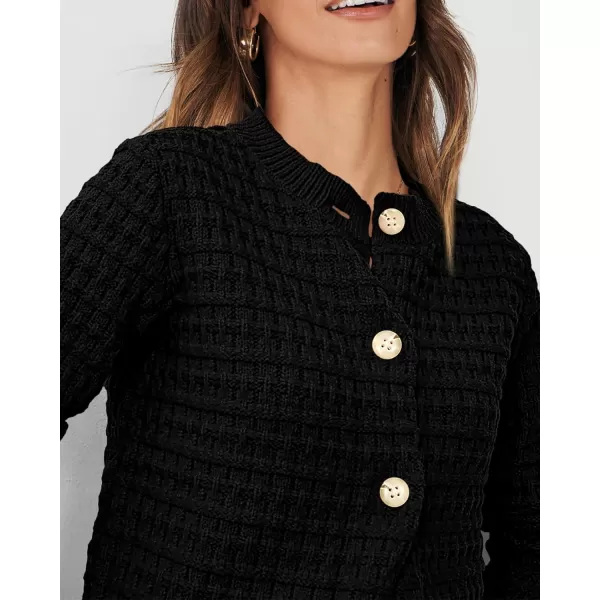 imagePRETTYGARDEN Womens Knit Cardigan Sweaters Casual Long Sleeve Open Front Button Down Trendy Jackets OuterwearBlack