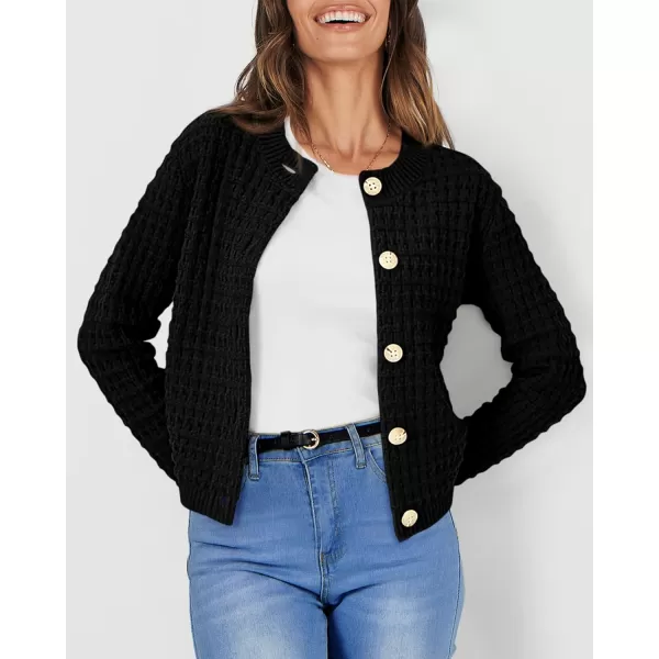 imagePRETTYGARDEN Womens Knit Cardigan Sweaters Casual Long Sleeve Open Front Button Down Trendy Jackets OuterwearBlack