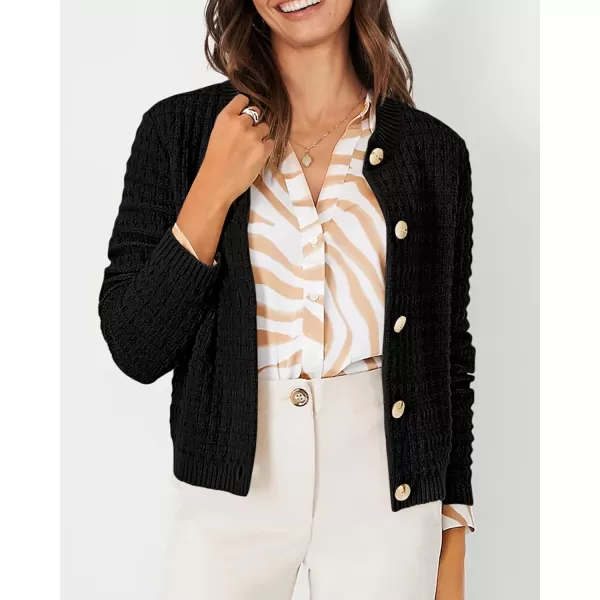 imagePRETTYGARDEN Womens Knit Cardigan Sweaters Casual Long Sleeve Open Front Button Down Trendy Jackets OuterwearBlack