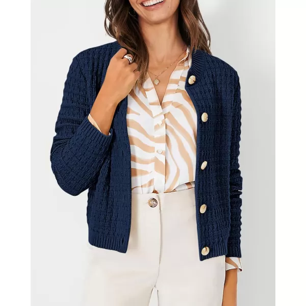 imagePRETTYGARDEN Womens Knit Cardigan Sweaters Casual Long Sleeve Open Front Button Down Trendy Jackets OuterwearDark Blue
