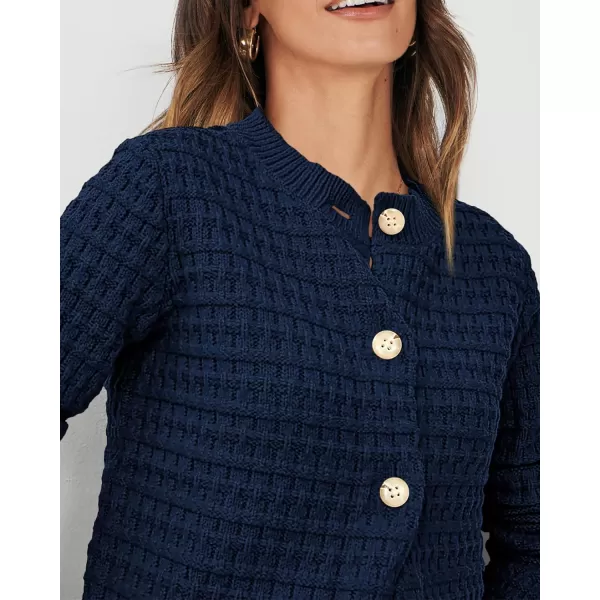 imagePRETTYGARDEN Womens Knit Cardigan Sweaters Casual Long Sleeve Open Front Button Down Trendy Jackets OuterwearDark Blue