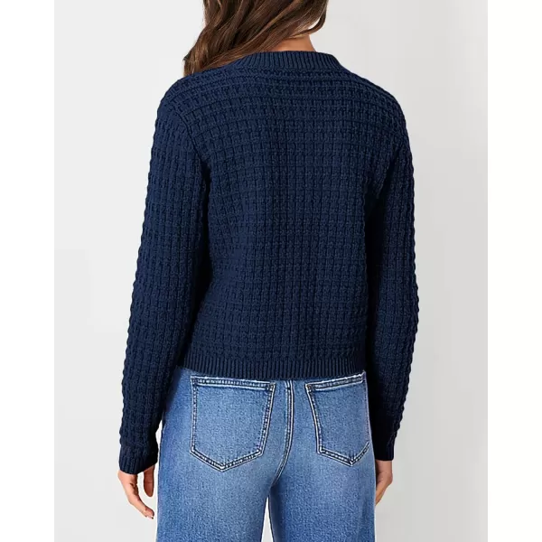 imagePRETTYGARDEN Womens Knit Cardigan Sweaters Casual Long Sleeve Open Front Button Down Trendy Jackets OuterwearDark Blue