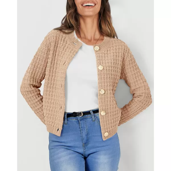 imagePRETTYGARDEN Womens Knit Cardigan Sweaters Casual Long Sleeve Open Front Button Down Trendy Jackets OuterwearKhaki