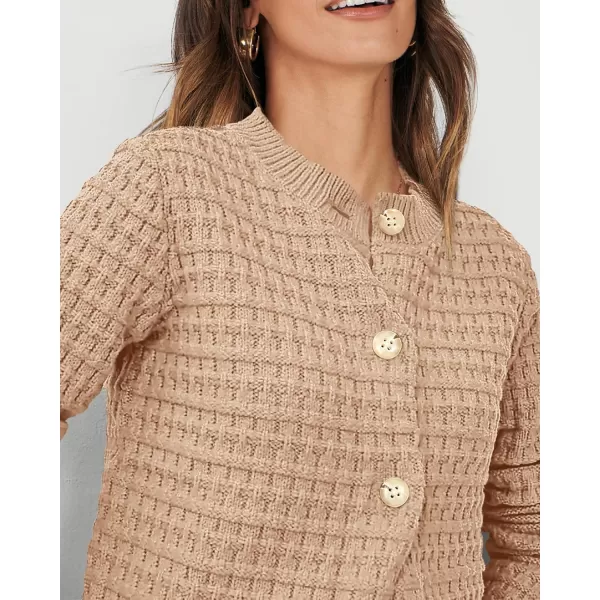 imagePRETTYGARDEN Womens Knit Cardigan Sweaters Casual Long Sleeve Open Front Button Down Trendy Jackets OuterwearKhaki