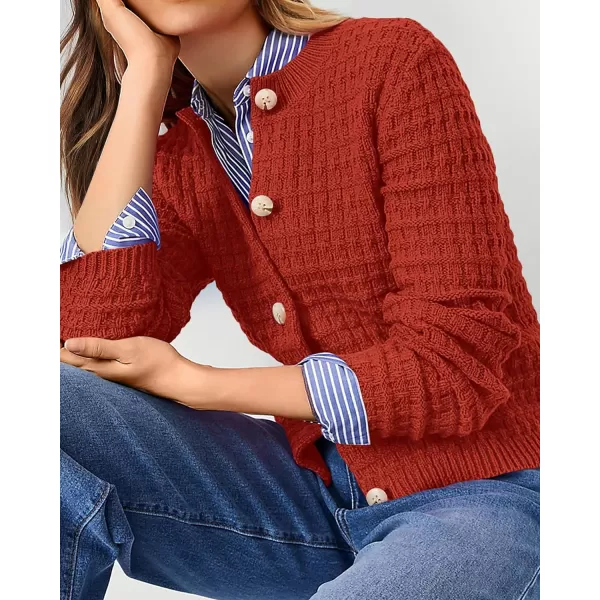 imagePRETTYGARDEN Womens Knit Cardigan Sweaters Casual Long Sleeve Open Front Button Down Trendy Jackets OuterwearOrange Red