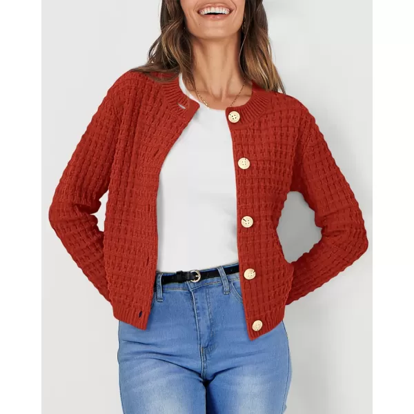 imagePRETTYGARDEN Womens Knit Cardigan Sweaters Casual Long Sleeve Open Front Button Down Trendy Jackets OuterwearOrange Red