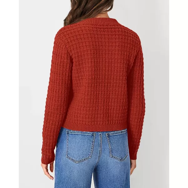 imagePRETTYGARDEN Womens Knit Cardigan Sweaters Casual Long Sleeve Open Front Button Down Trendy Jackets OuterwearOrange Red
