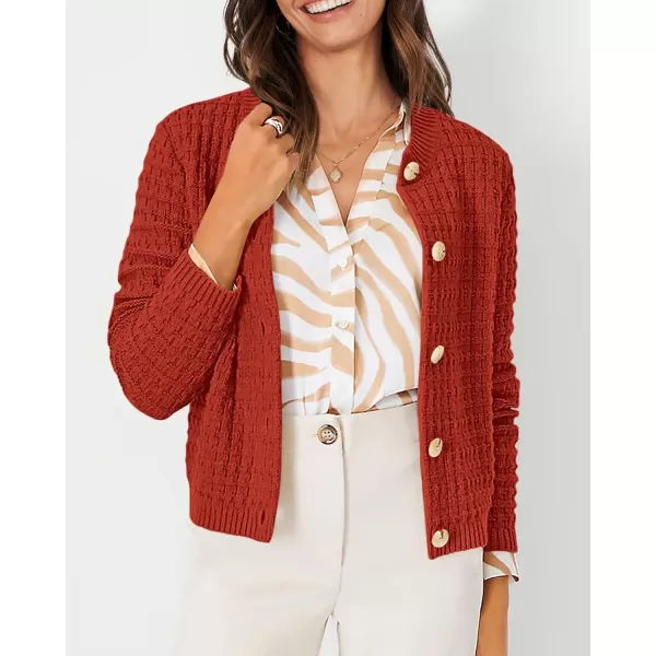 imagePRETTYGARDEN Womens Knit Cardigan Sweaters Casual Long Sleeve Open Front Button Down Trendy Jackets OuterwearOrange Red