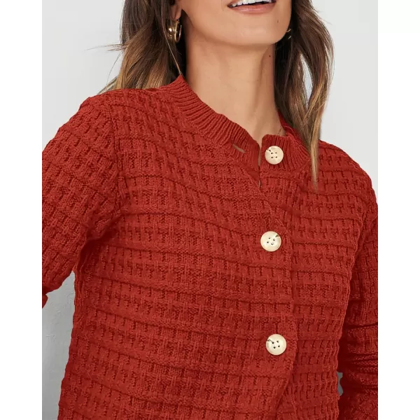 imagePRETTYGARDEN Womens Knit Cardigan Sweaters Casual Long Sleeve Open Front Button Down Trendy Jackets OuterwearOrange Red