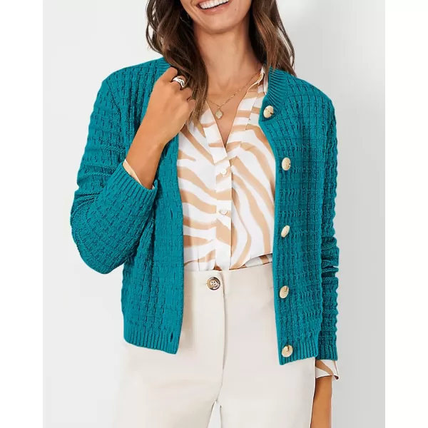 imagePRETTYGARDEN Womens Knit Cardigan Sweaters Casual Long Sleeve Open Front Button Down Trendy Jackets OuterwearPeacock Blue