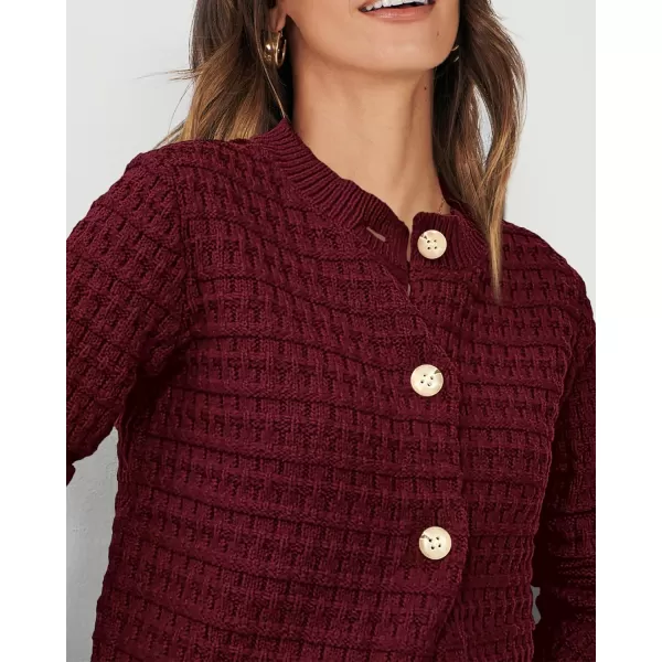 imagePRETTYGARDEN Womens Knit Cardigan Sweaters Casual Long Sleeve Open Front Button Down Trendy Jackets OuterwearWine Red