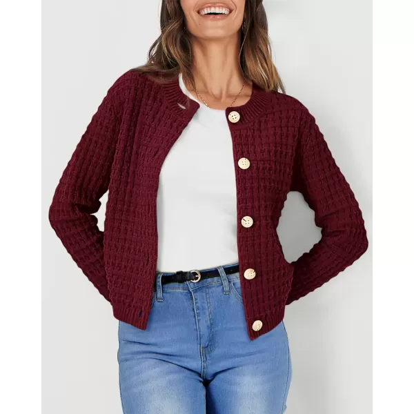 imagePRETTYGARDEN Womens Knit Cardigan Sweaters Casual Long Sleeve Open Front Button Down Trendy Jackets OuterwearWine Red