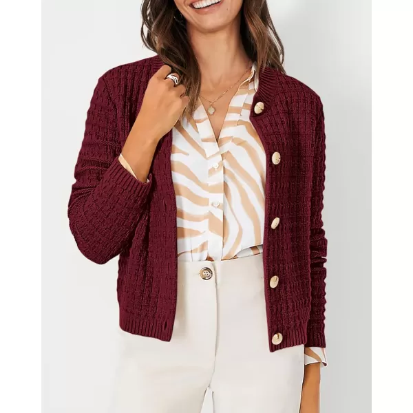 imagePRETTYGARDEN Womens Knit Cardigan Sweaters Casual Long Sleeve Open Front Button Down Trendy Jackets OuterwearWine Red