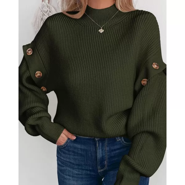 imagePRETTYGARDEN Womens Knit Pullover Sweater 2023 Fall Fashion Clothes Long Sleeve Mock Neck Blouse TopsArmy Green