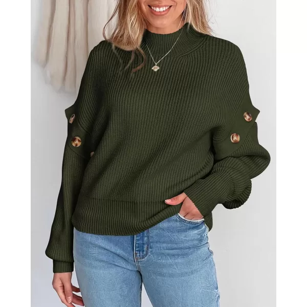 imagePRETTYGARDEN Womens Knit Pullover Sweater 2023 Fall Fashion Clothes Long Sleeve Mock Neck Blouse TopsArmy Green
