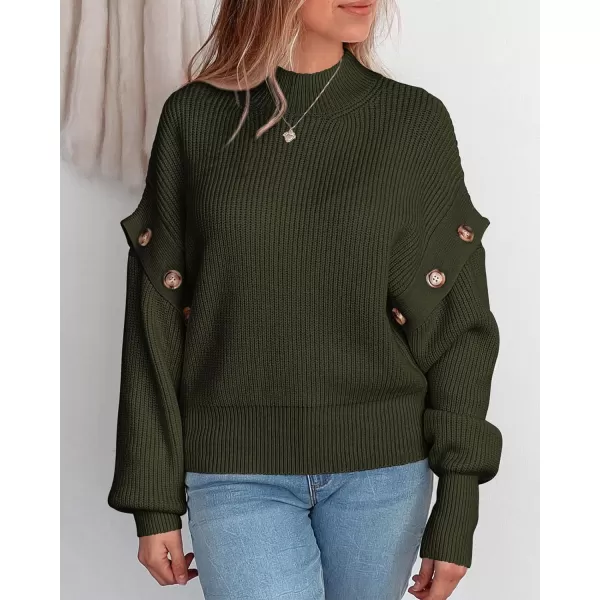 imagePRETTYGARDEN Womens Knit Pullover Sweater 2023 Fall Fashion Clothes Long Sleeve Mock Neck Blouse TopsArmy Green