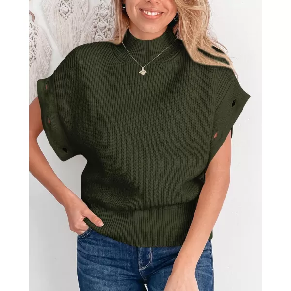 imagePRETTYGARDEN Womens Knit Pullover Sweater 2023 Fall Fashion Clothes Long Sleeve Mock Neck Blouse TopsArmy Green