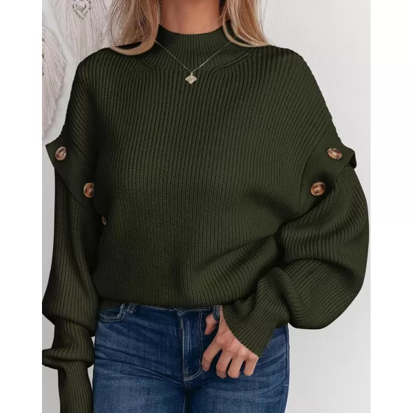 imagePRETTYGARDEN Womens Knit Pullover Sweater 2023 Fall Fashion Clothes Long Sleeve Mock Neck Blouse TopsArmy Green