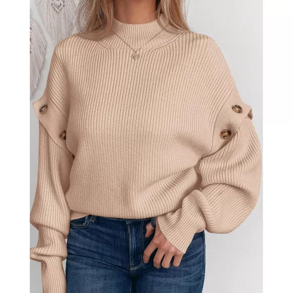imagePRETTYGARDEN Womens Knit Pullover Sweater 2023 Fall Fashion Clothes Long Sleeve Mock Neck Blouse TopsBeige