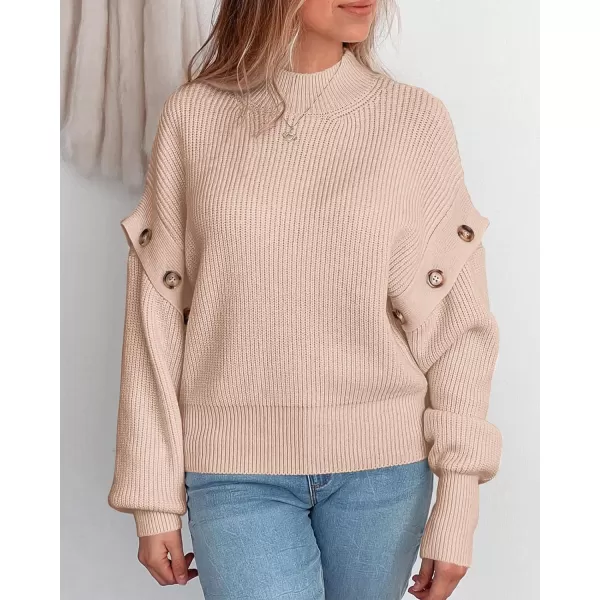 imagePRETTYGARDEN Womens Knit Pullover Sweater 2023 Fall Fashion Clothes Long Sleeve Mock Neck Blouse TopsBeige